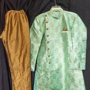 Blue and Gold Traditional Kurta Pyjama/Indo Western